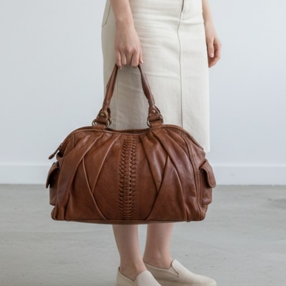 Lucky Brand Handbags - Lucky Brand Brown Leather Shoulder Bag with Woven Center